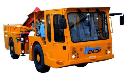 Underground self-propelled machine for the transportation of goods and materials, equipped with a crane-manipulator with a lifting capacity of up to 5.8 tons Hencon TransVers Dual Lift